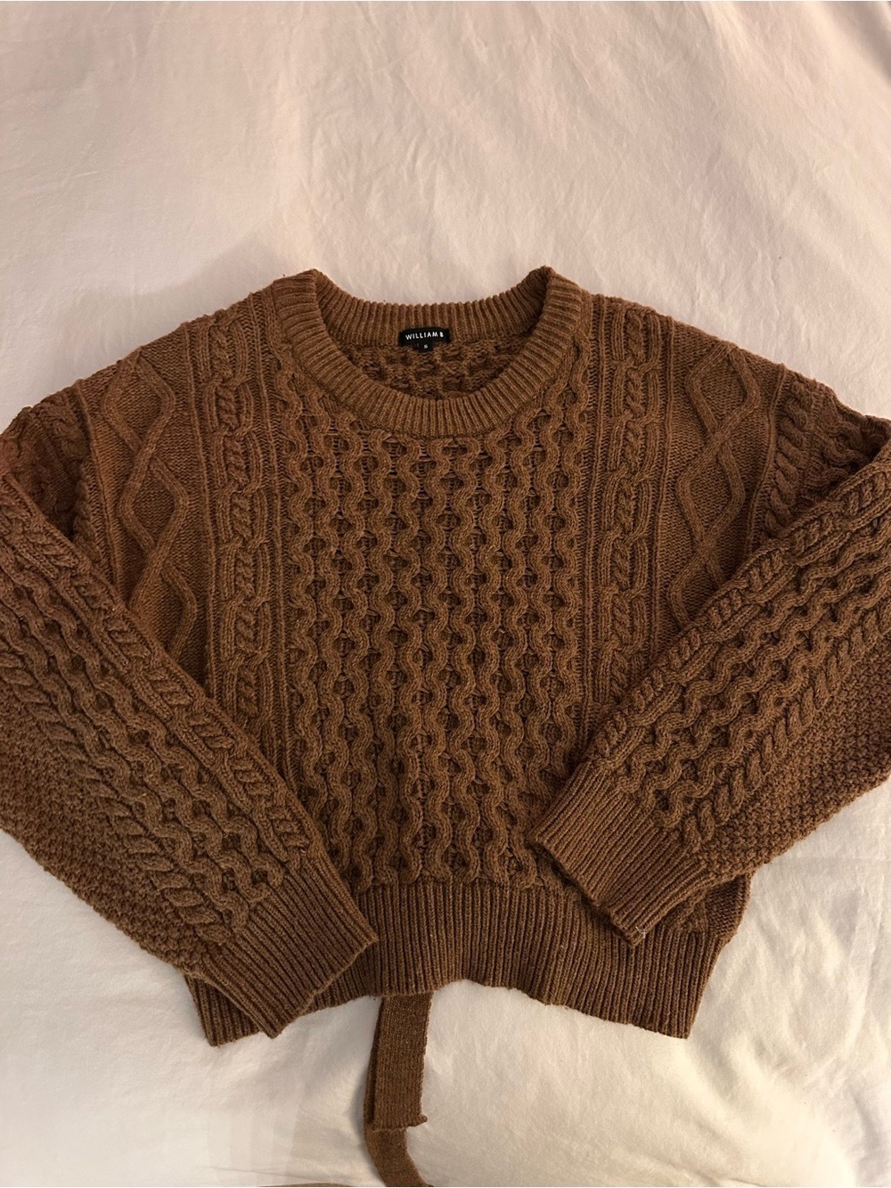 Not your ordinary Brown Cable-Knit Crewneck Sweater with tie up the back